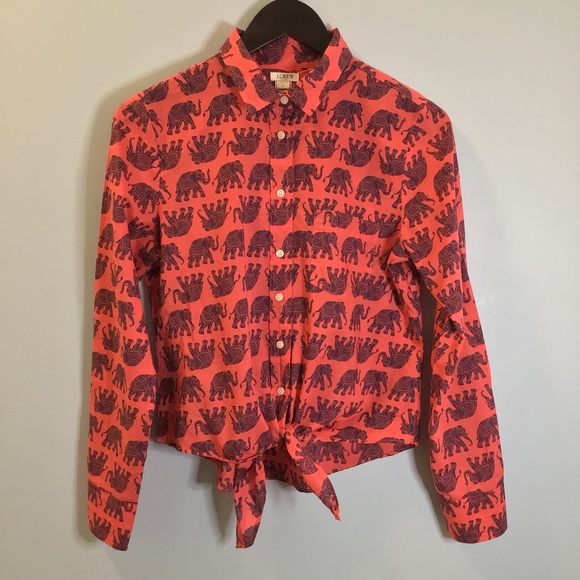 J Crew Elephant Print Tie Front Shirt - Picture 3 of 11